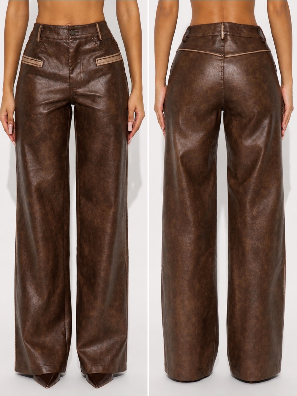 Fashion Nova Brown Wide-Leg Faux Leather Pants